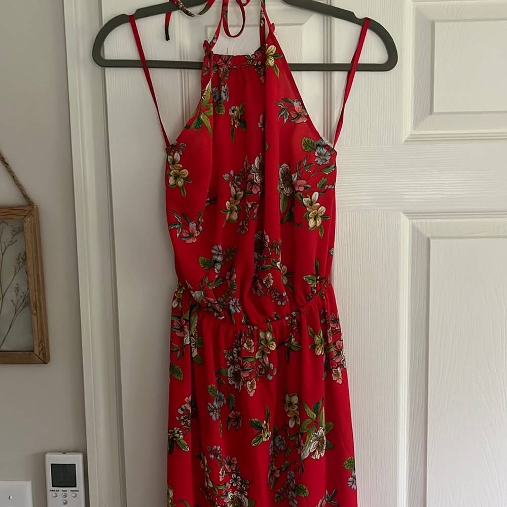 Red NY&Co Maxi Halter Dress